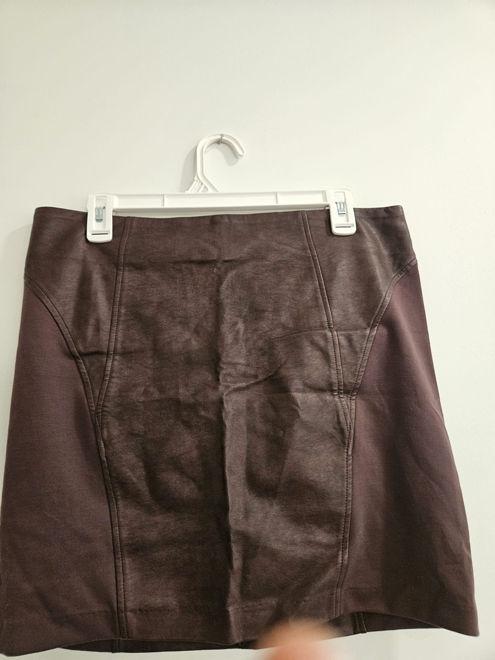 Dynamite Faux-Leather Panel Mini Skirt in Plum